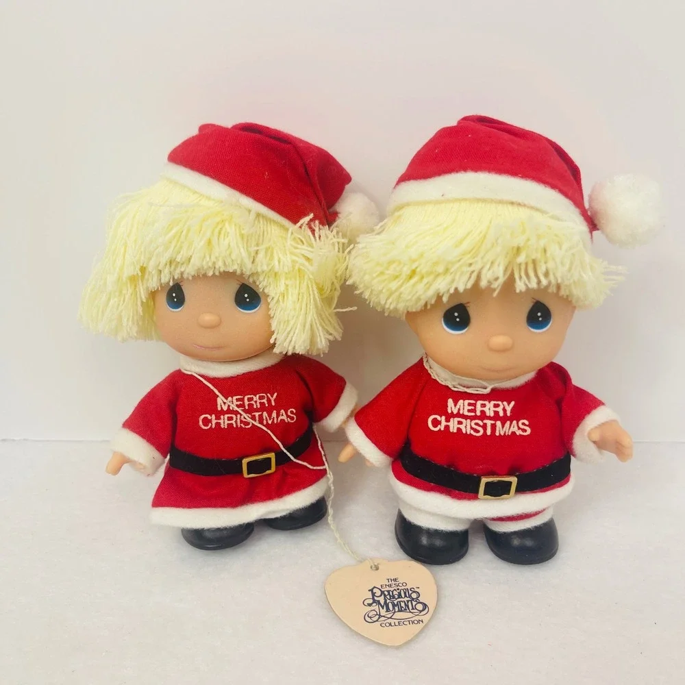 Precious Moments Enesco Hi Babies Christmas Santa Dolls Set of 2 Vintage 6 Inch